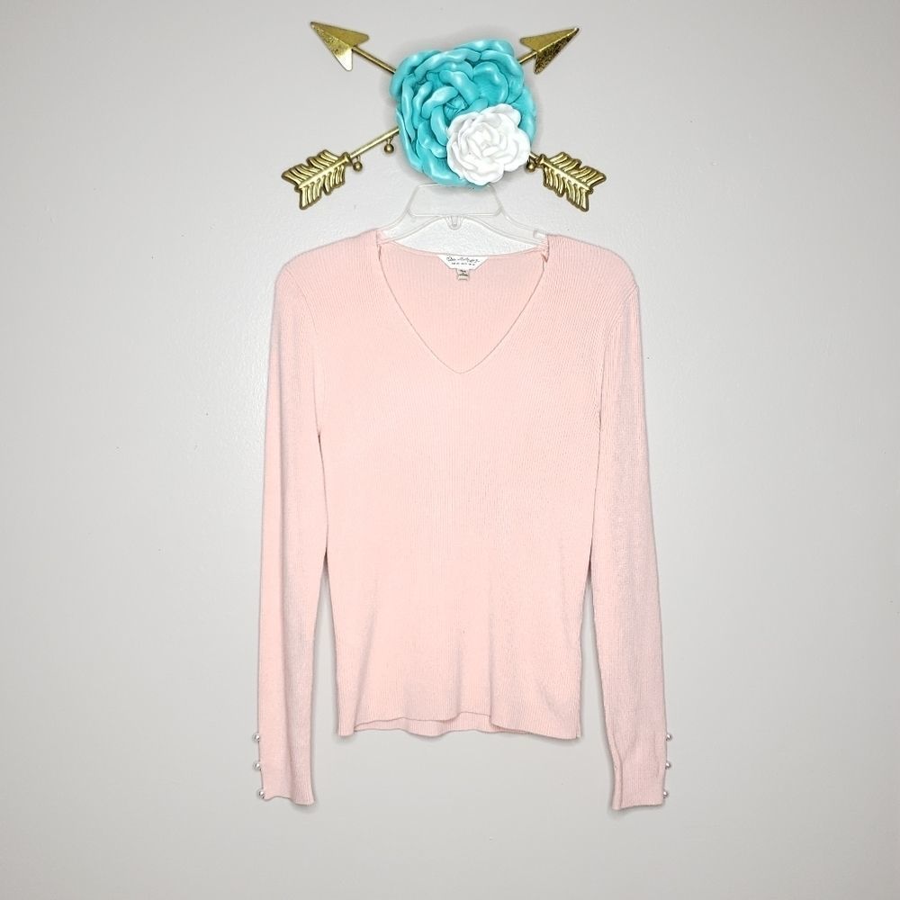 Miss Selfridge V Neck Pearl Cuff Knit Top Size 12